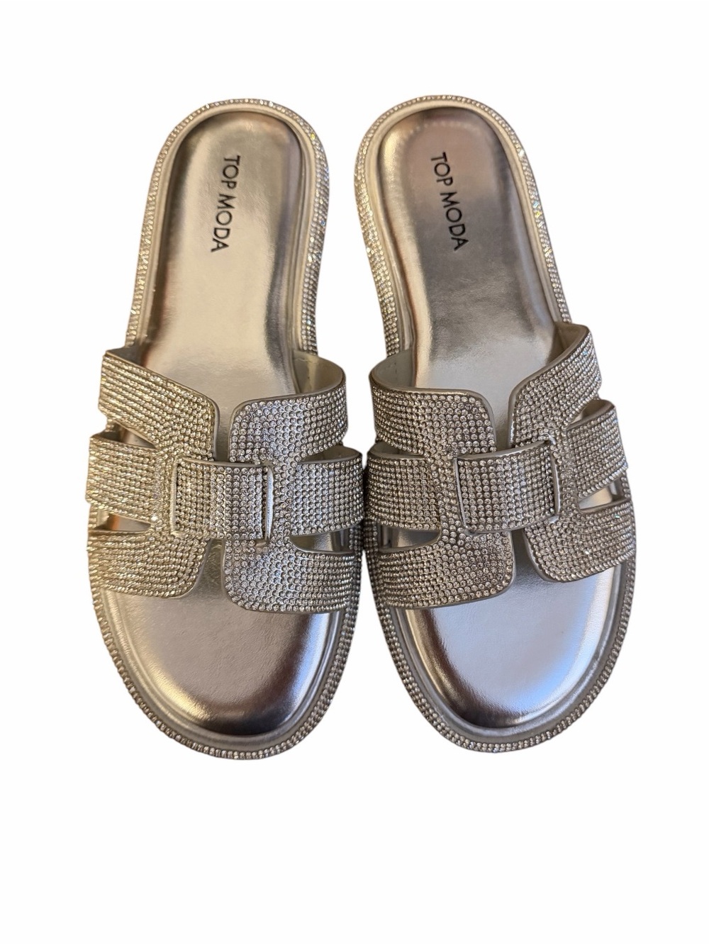 TOP MODA Silver Rhinestone Bling Slide Sandals - Picture 3 of 7